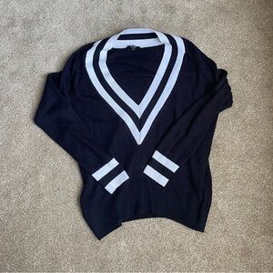 Nasty Gal Navy and White V-Neck Sweater